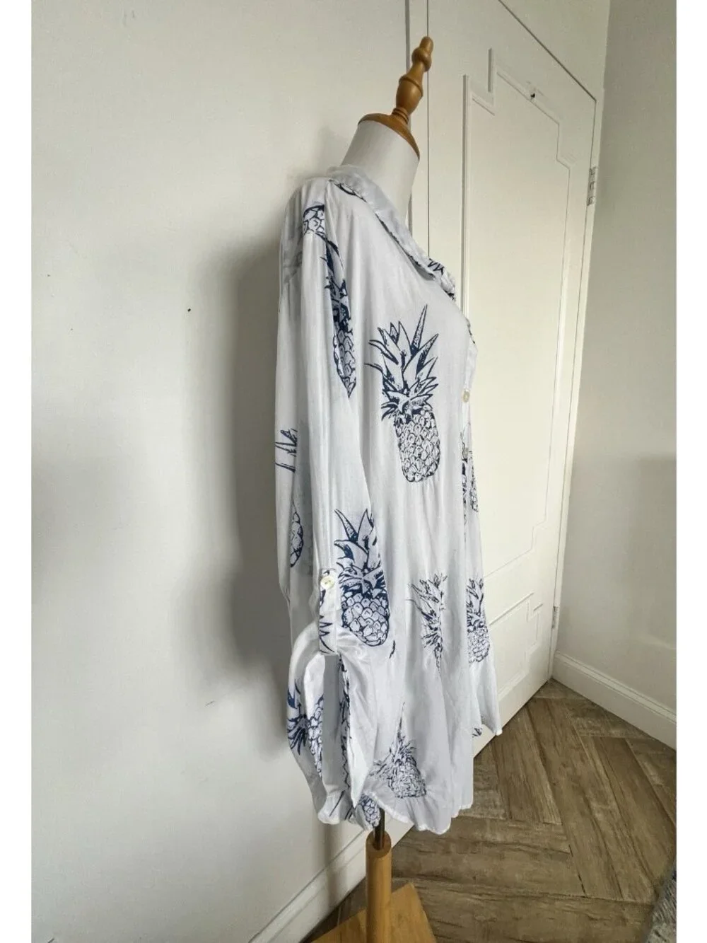 BLUE ISLAND Women's 2X Pineapple Beach Coverup 100% Cotton Swim Resort Pockets